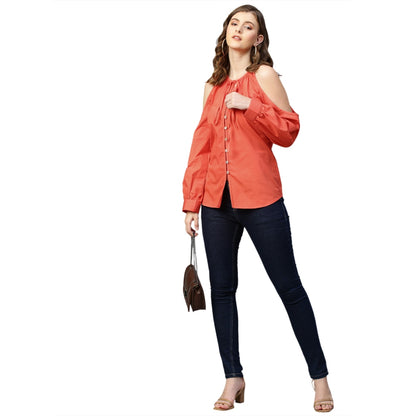 Echke Neck Tie-Up and Cold Shoulder Shirt