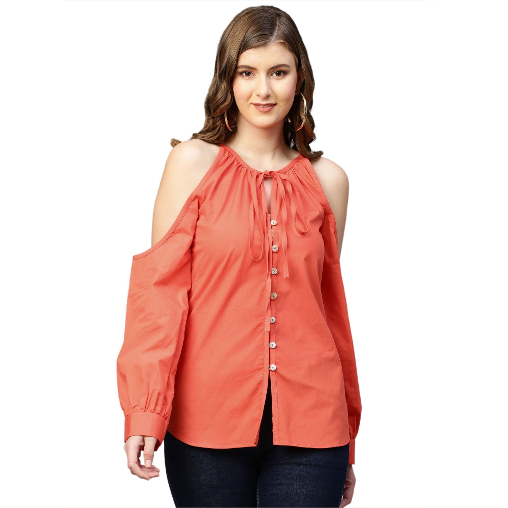 Echke Neck Tie-Up and Cold Shoulder Shirt