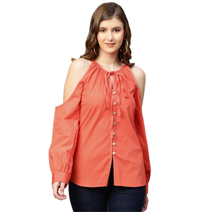 Echke Neck Tie-Up and Cold Shoulder Shirt