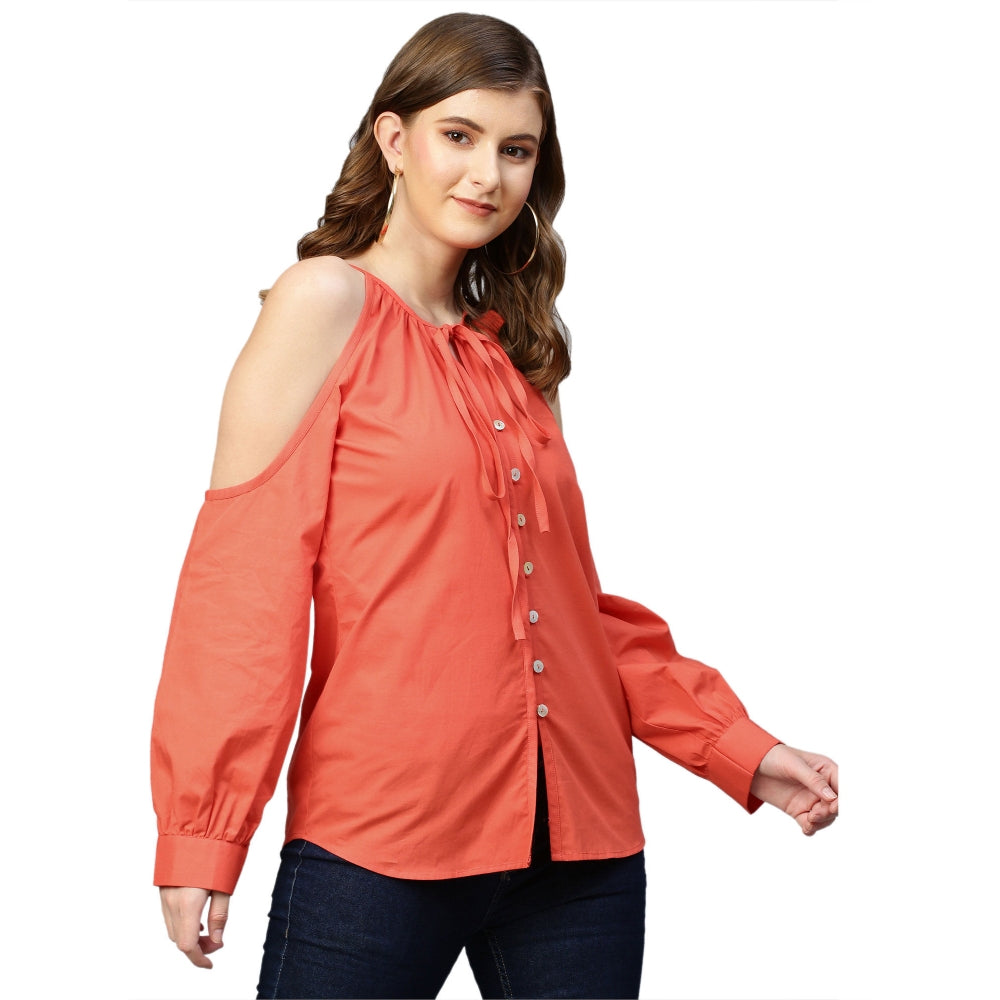 Echke Neck Tie-Up and Cold Shoulder Shirt