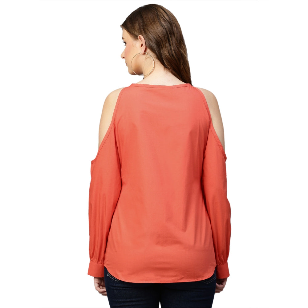 Echke Neck Tie-Up and Cold Shoulder Shirt