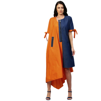 Echke Asymmetric Hem Dress With Tie-Up Feature On Sleeves