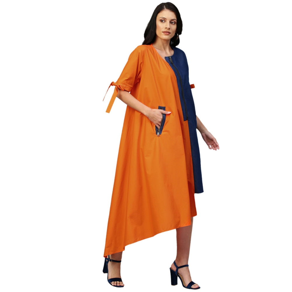 Echke Asymmetric Hem Dress With Tie-Up Feature On Sleeves