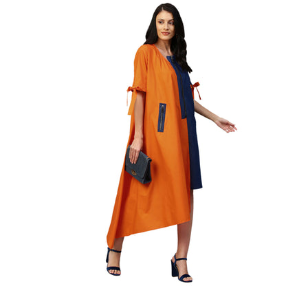 Echke Asymmetric Hem Dress With Tie-Up Feature On Sleeves