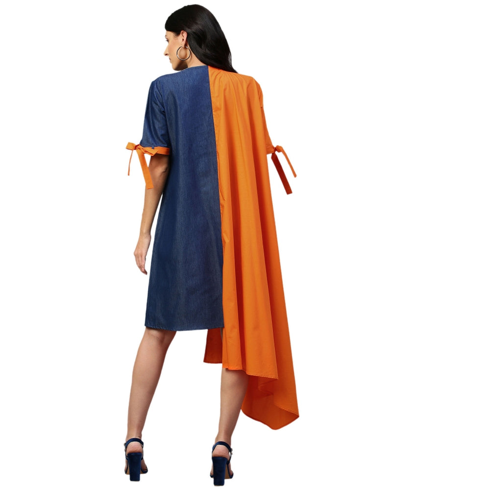 Echke Asymmetric Hem Dress With Tie-Up Feature On Sleeves