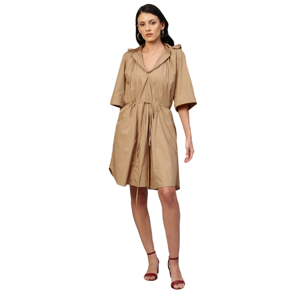 Echke Dress With Hoodie and Back Elastic Feature