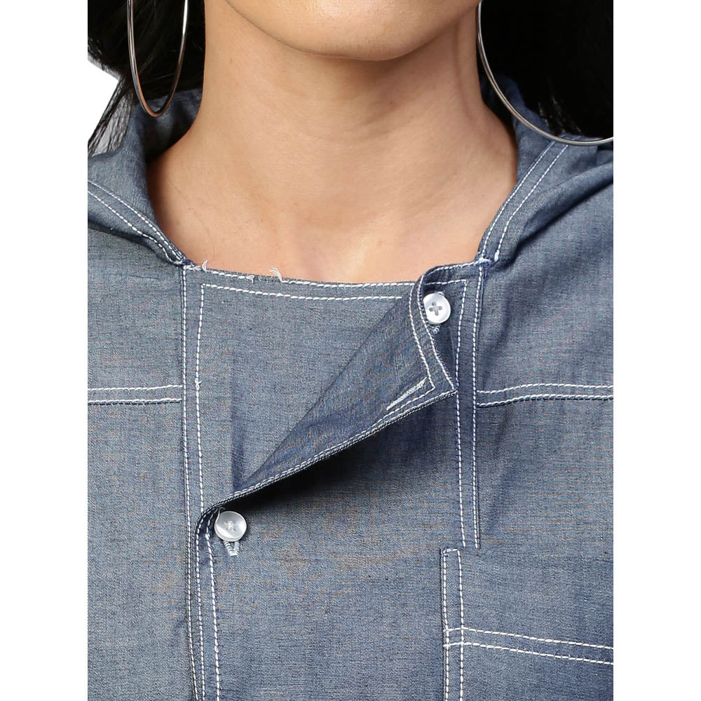 Echke Double Breasted Shirt Dress With Hoodie