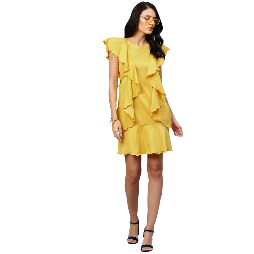 Echke Sleeveless Dress With Side Ruffles