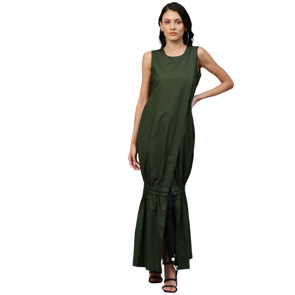 Echke Long Overlap Bottom Tie-Up Dress
