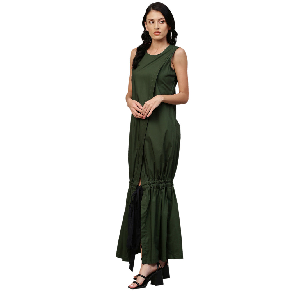 Echke Long Overlap Bottom Tie-Up Dress