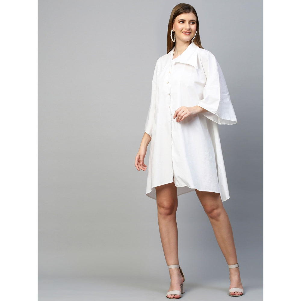 Echke Dress With Asymmetric Flap Collar and Flared Sleeves