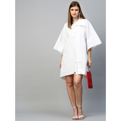 Echke Dress With Asymmetric Flap Collar and Flared Sleeves