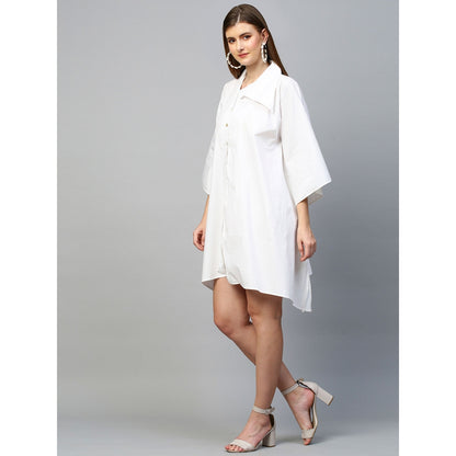 Echke Dress With Asymmetric Flap Collar and Flared Sleeves