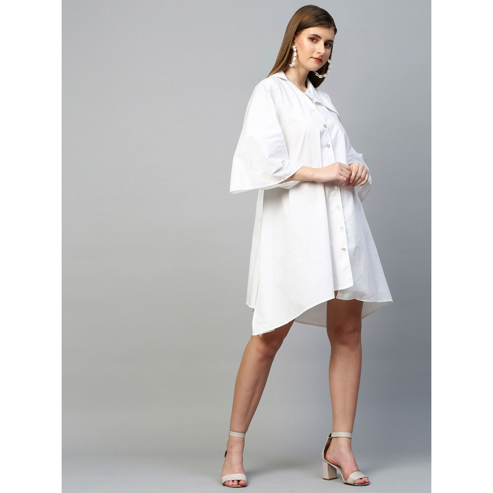 Echke Dress With Asymmetric Flap Collar and Flared Sleeves