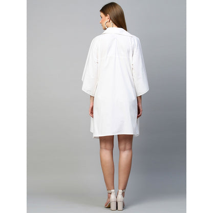 Echke Dress With Asymmetric Flap Collar and Flared Sleeves