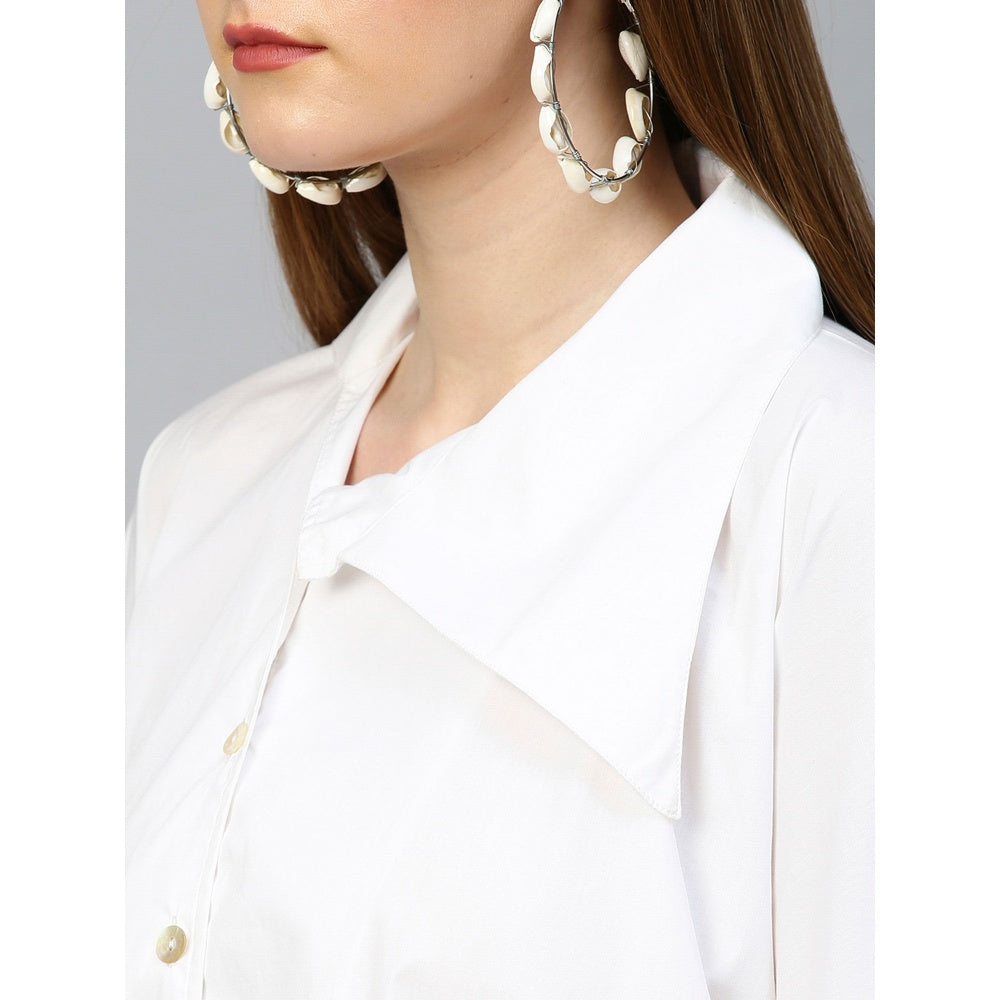 Echke Dress With Asymmetric Flap Collar and Flared Sleeves