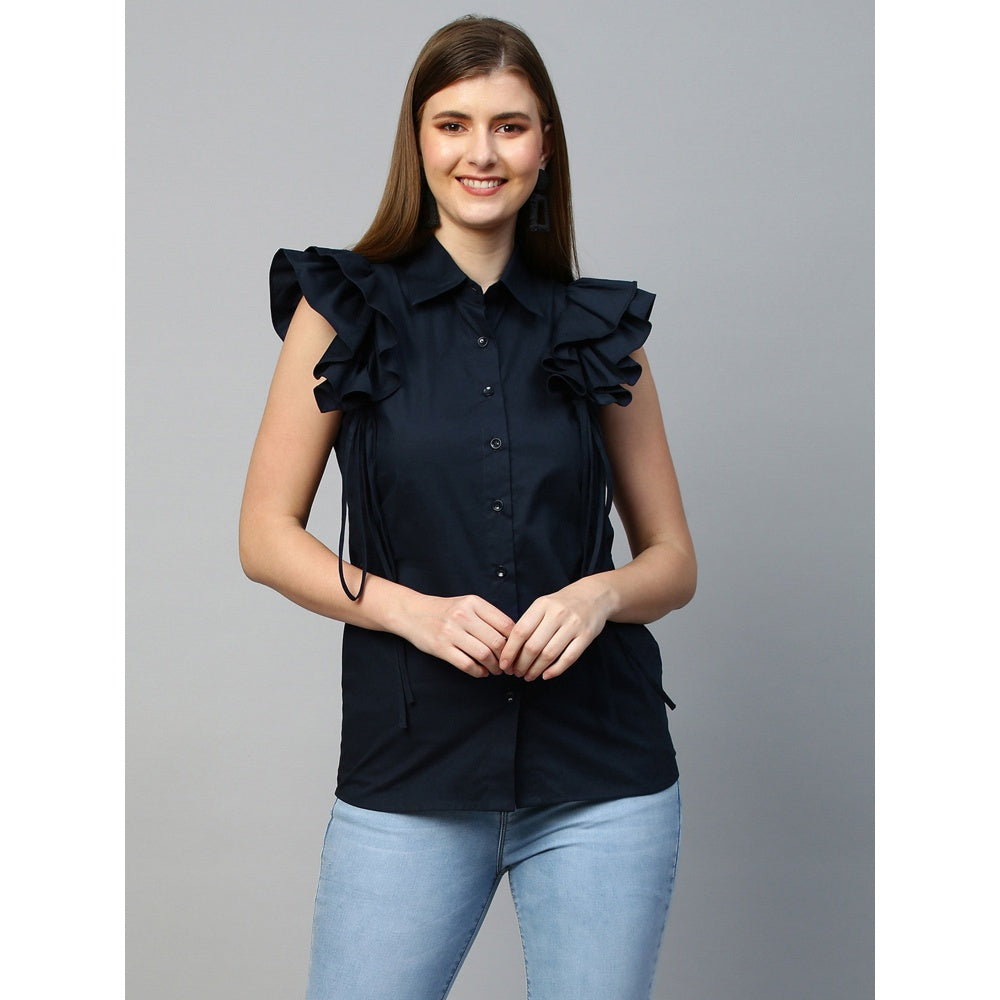 Echke Sleeveless Shirt With Frills and Tie-Ups