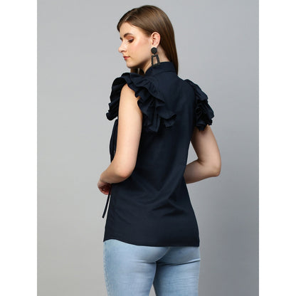 Echke Sleeveless Shirt With Frills and Tie-Ups