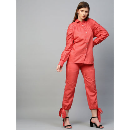 Echke Rouged Top and Tie-Up Pants Co-Ord Set (Set of 2)