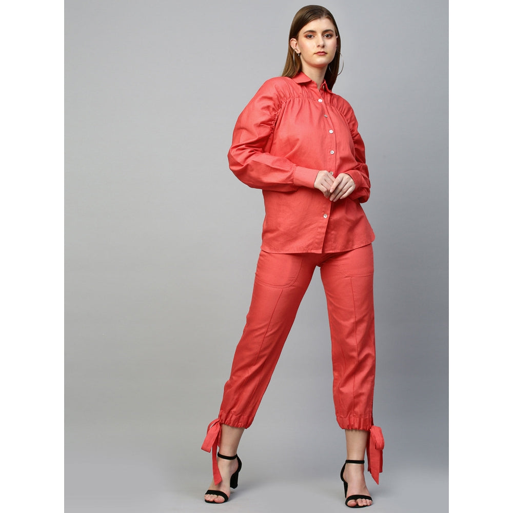 Echke Rouged Top and Tie-Up Pants Co-Ord Set (Set of 2)