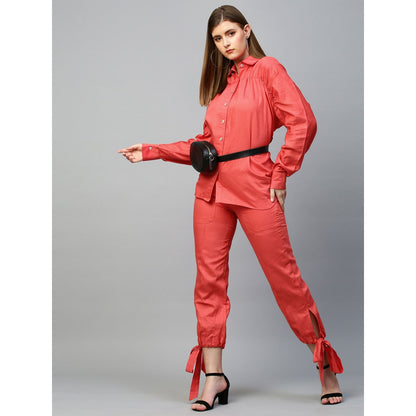 Echke Rouged Top and Tie-Up Pants Co-Ord Set (Set of 2)