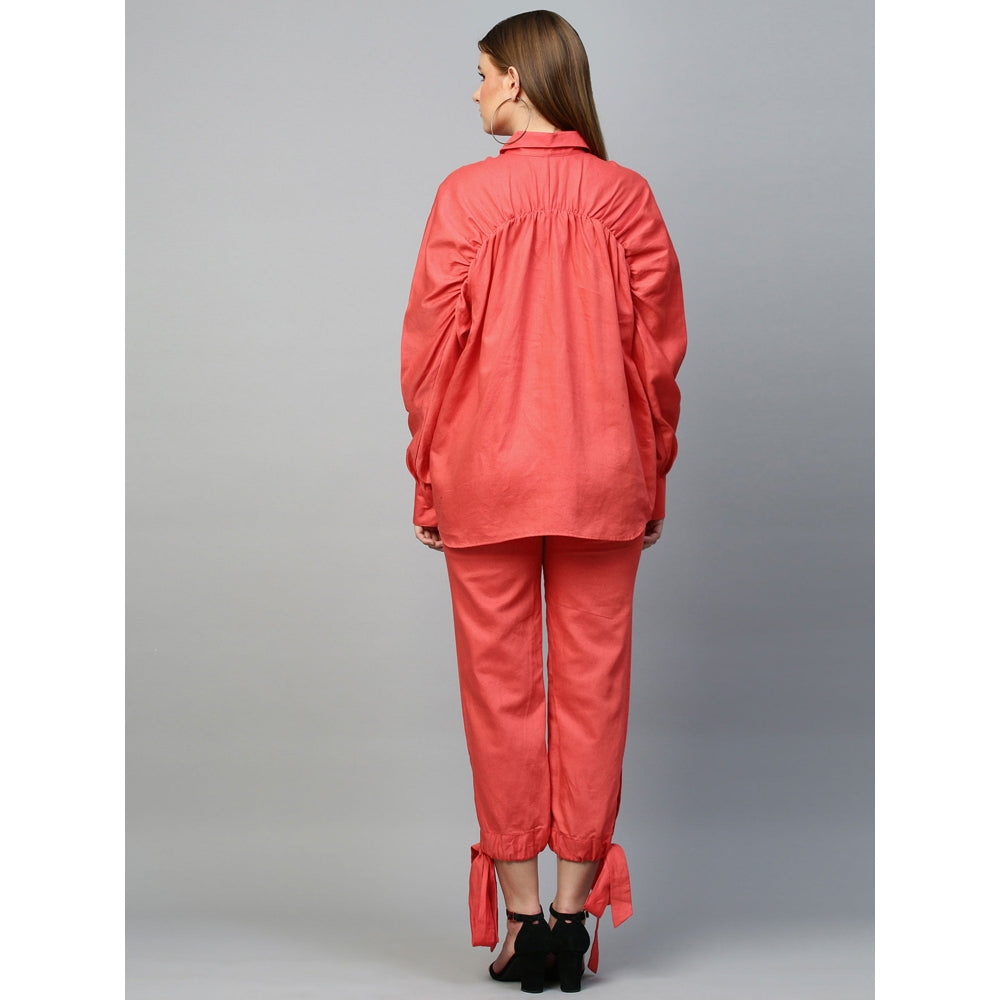 Echke Rouged Top and Tie-Up Pants Co-Ord Set (Set of 2)