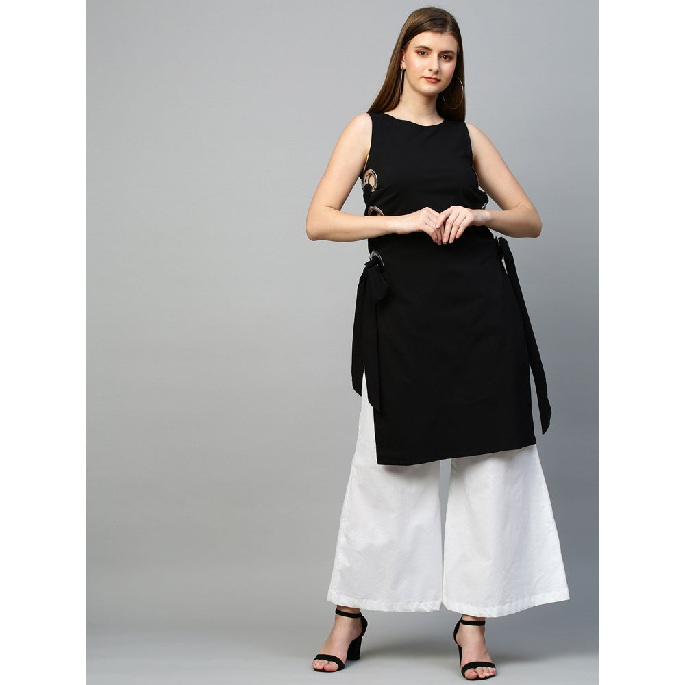 Echke Top With Eyelets Tie-Up Feature and Flared Pants Co-Ord Set (Set of 2)