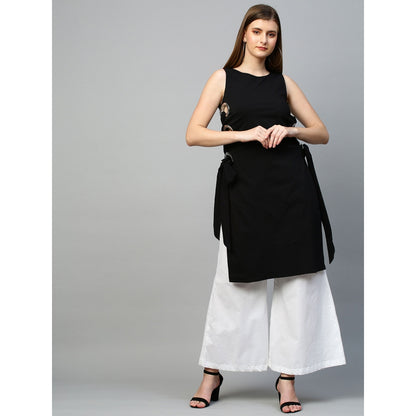 Echke Top With Eyelets Tie-Up Feature and Flared Pants Co-Ord Set (Set of 2)