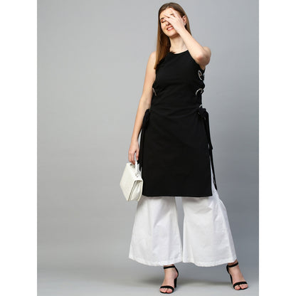 Echke Top With Eyelets Tie-Up Feature and Flared Pants Co-Ord Set (Set of 2)