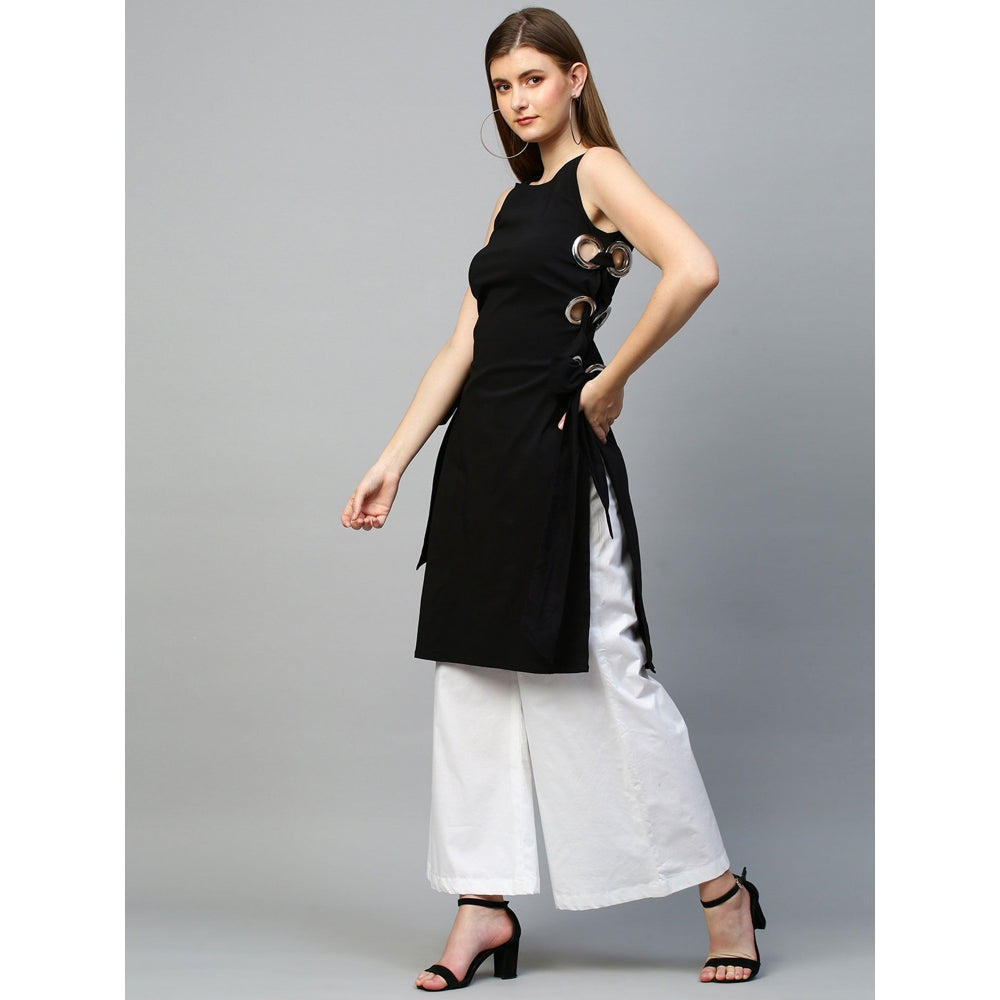 Echke Top With Eyelets Tie-Up Feature and Flared Pants Co-Ord Set (Set of 2)