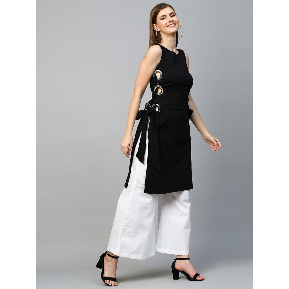 Echke Top With Eyelets Tie-Up Feature and Flared Pants Co-Ord Set (Set of 2)