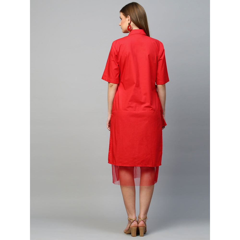 Echke Dress With Placket Ruffle and Net Bottom