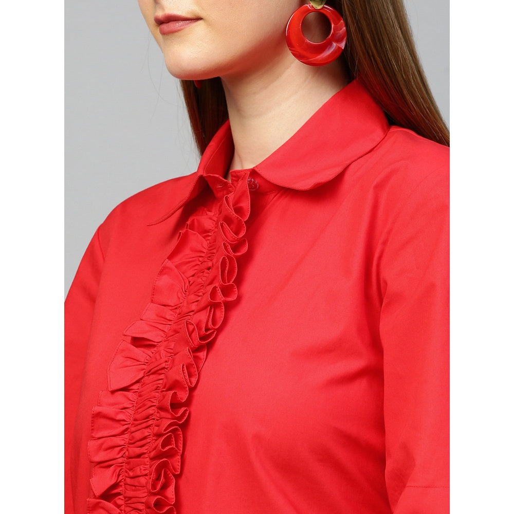 Echke Dress With Placket Ruffle and Net Bottom