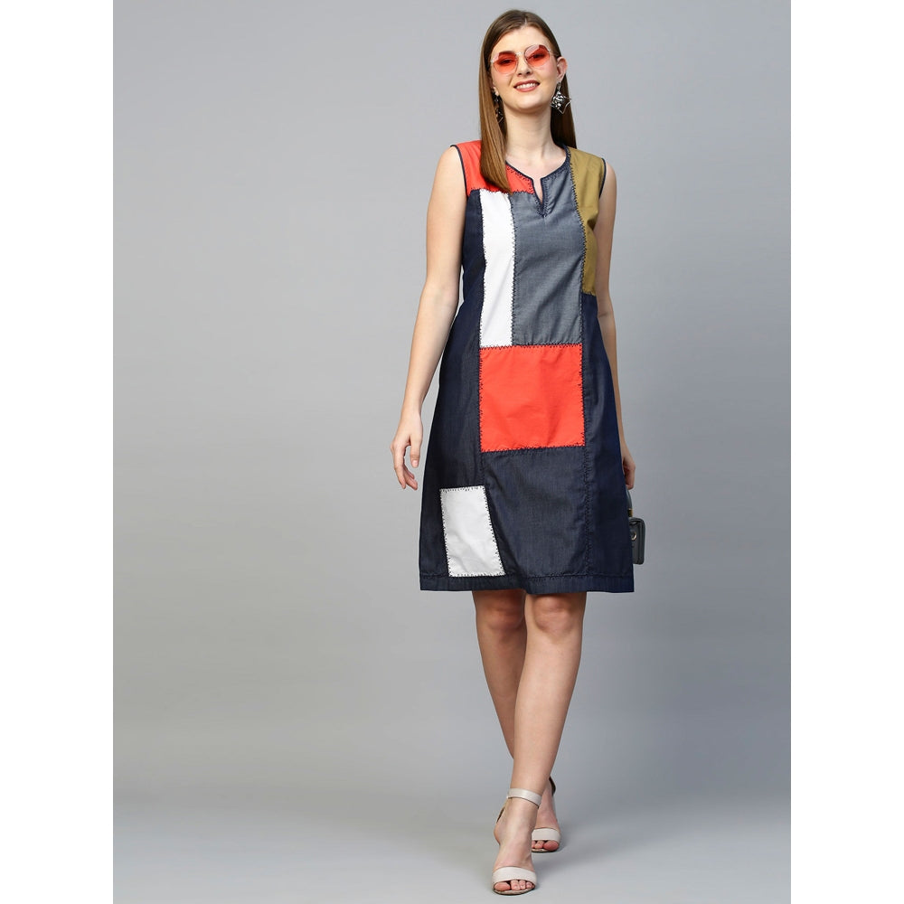 Echke Patchwork Sleeveless Shift Dress