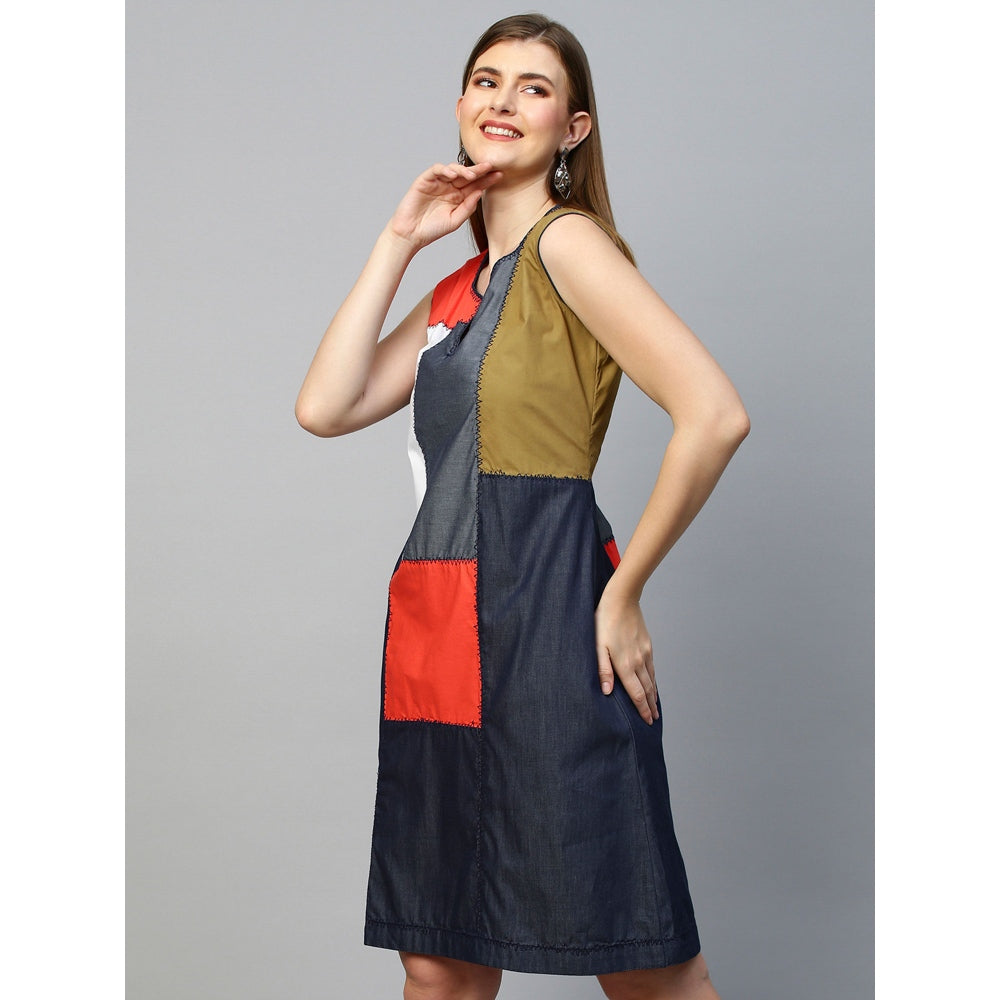 Echke Patchwork Sleeveless Shift Dress