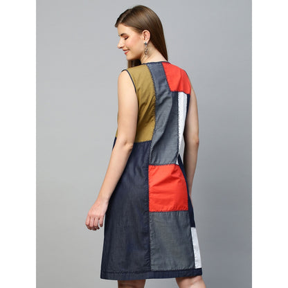 Echke Patchwork Sleeveless Shift Dress