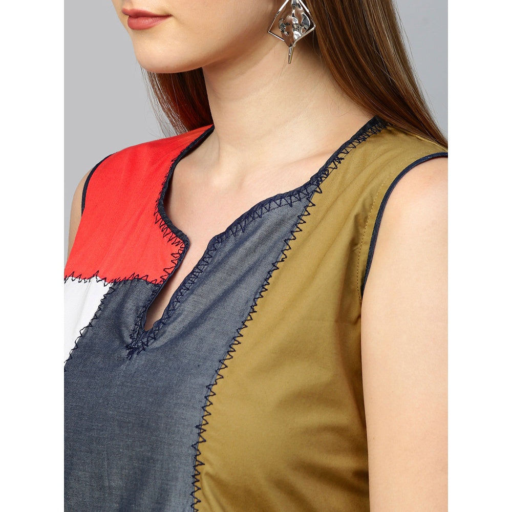 Echke Patchwork Sleeveless Shift Dress
