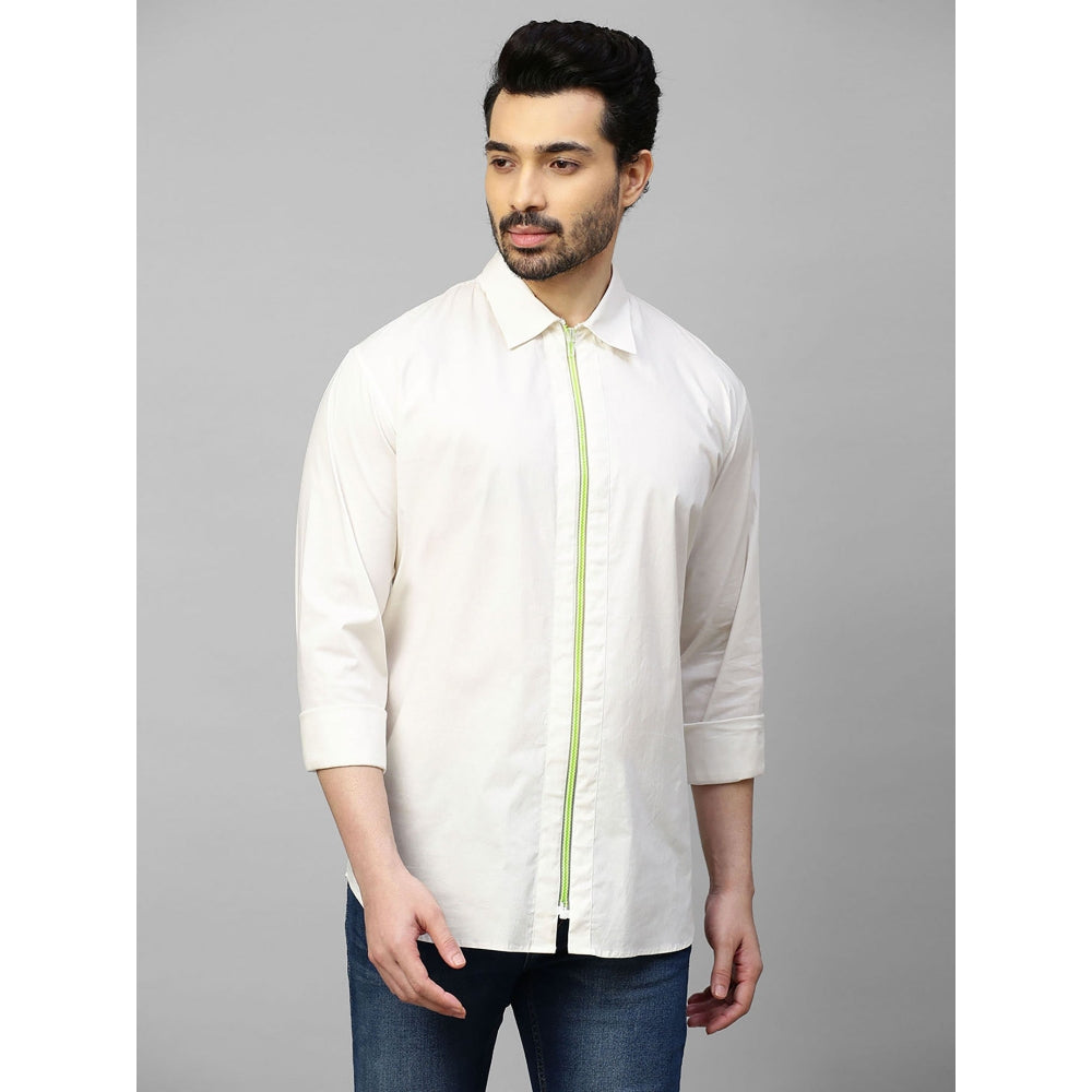 Echke White Shirt with Neon Zip Detail and Cross Embellishment on The Back