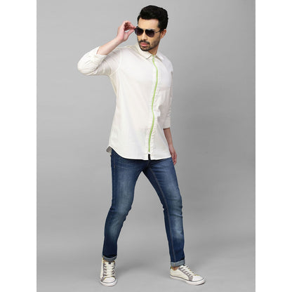 Echke White Shirt with Neon Zip Detail and Cross Embellishment on The Back