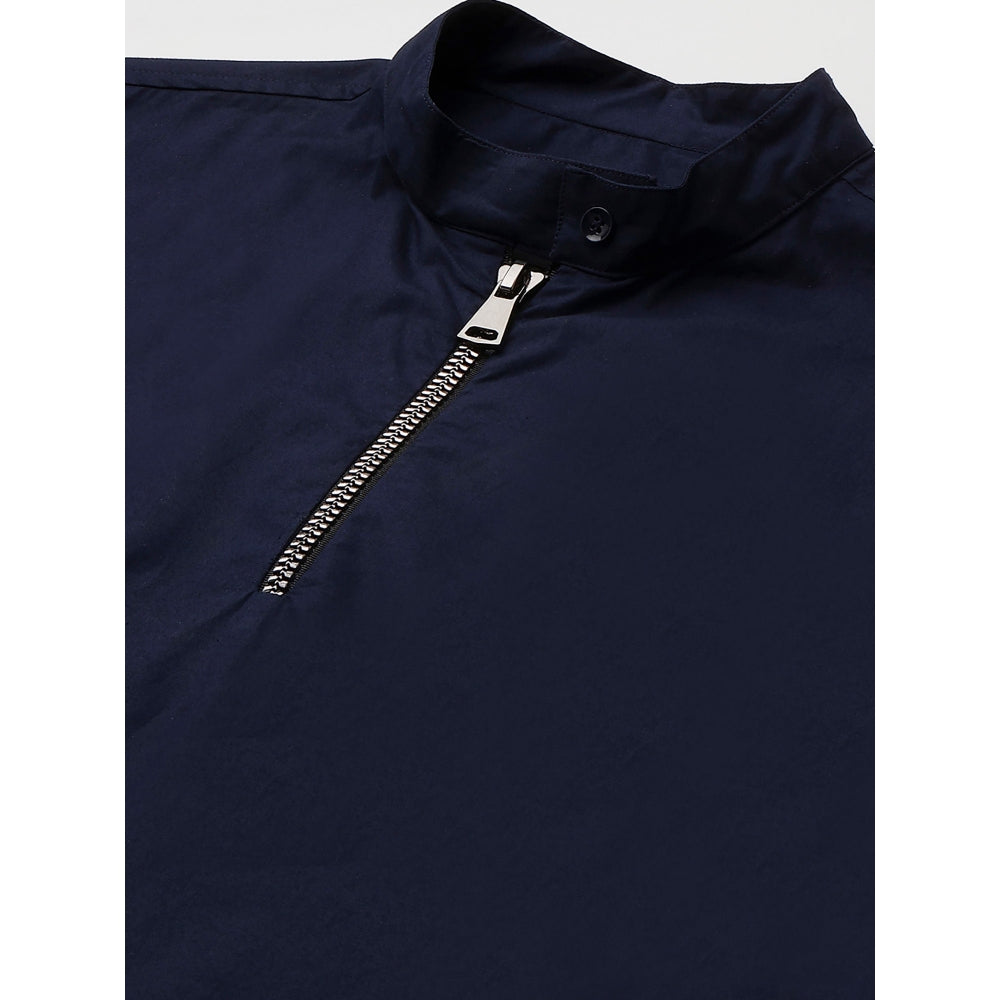 Echke Dark Blue Shirt with Mandarin Collar and Placket Zipper Feature