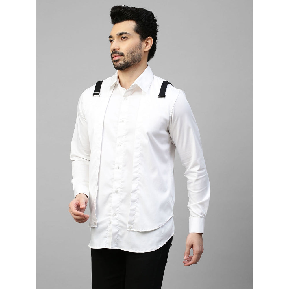 Echke White Double Layered Shirt with Black Straps Buckle Feature