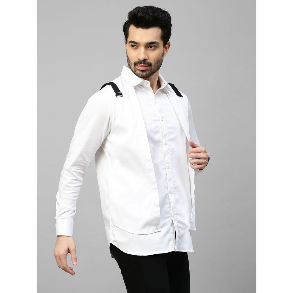 Echke White Double Layered Shirt with Black Straps Buckle Feature