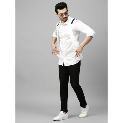 Echke White Double Layered Shirt with Black Straps Buckle Feature