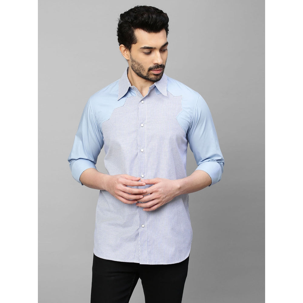 Echke Blue Striped Shirt with Light Blue Sleeves and Lapels Feature