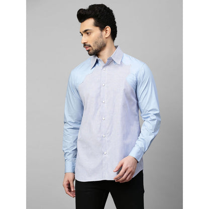 Echke Blue Striped Shirt with Light Blue Sleeves and Lapels Feature