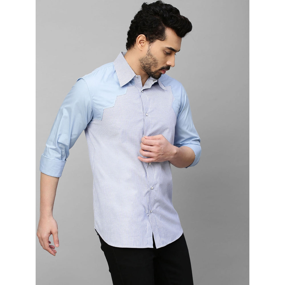 Echke Blue Striped Shirt with Light Blue Sleeves and Lapels Feature