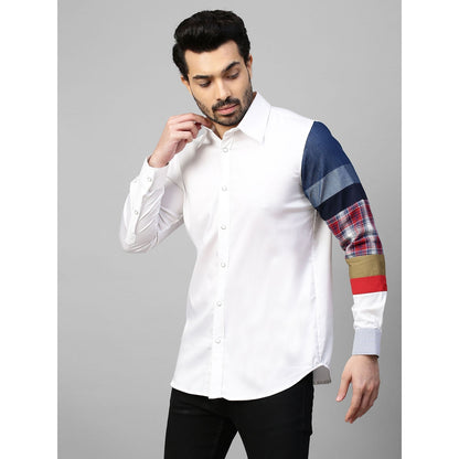 Echke White Shirt with Multicolor Patchwork on One Sleeve