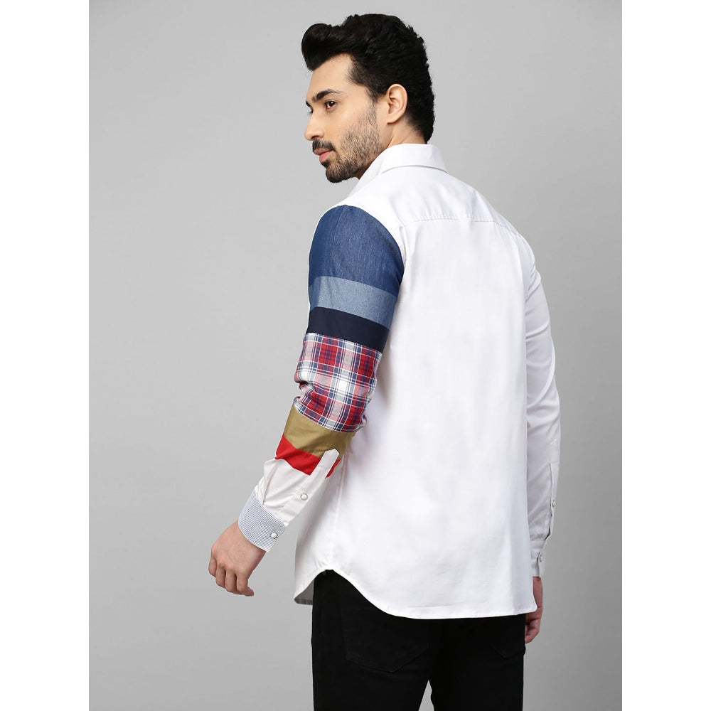 Echke White Shirt with Multicolor Patchwork on One Sleeve