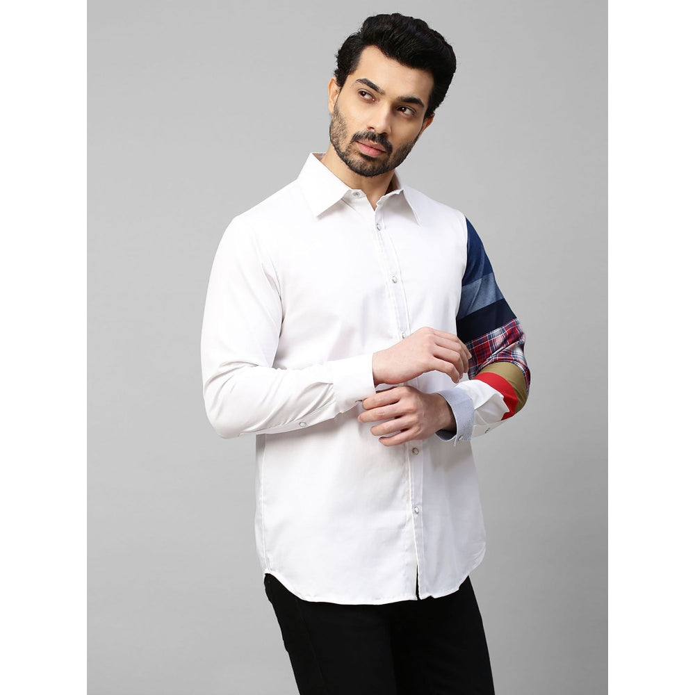 Echke White Shirt with Multicolor Patchwork on One Sleeve