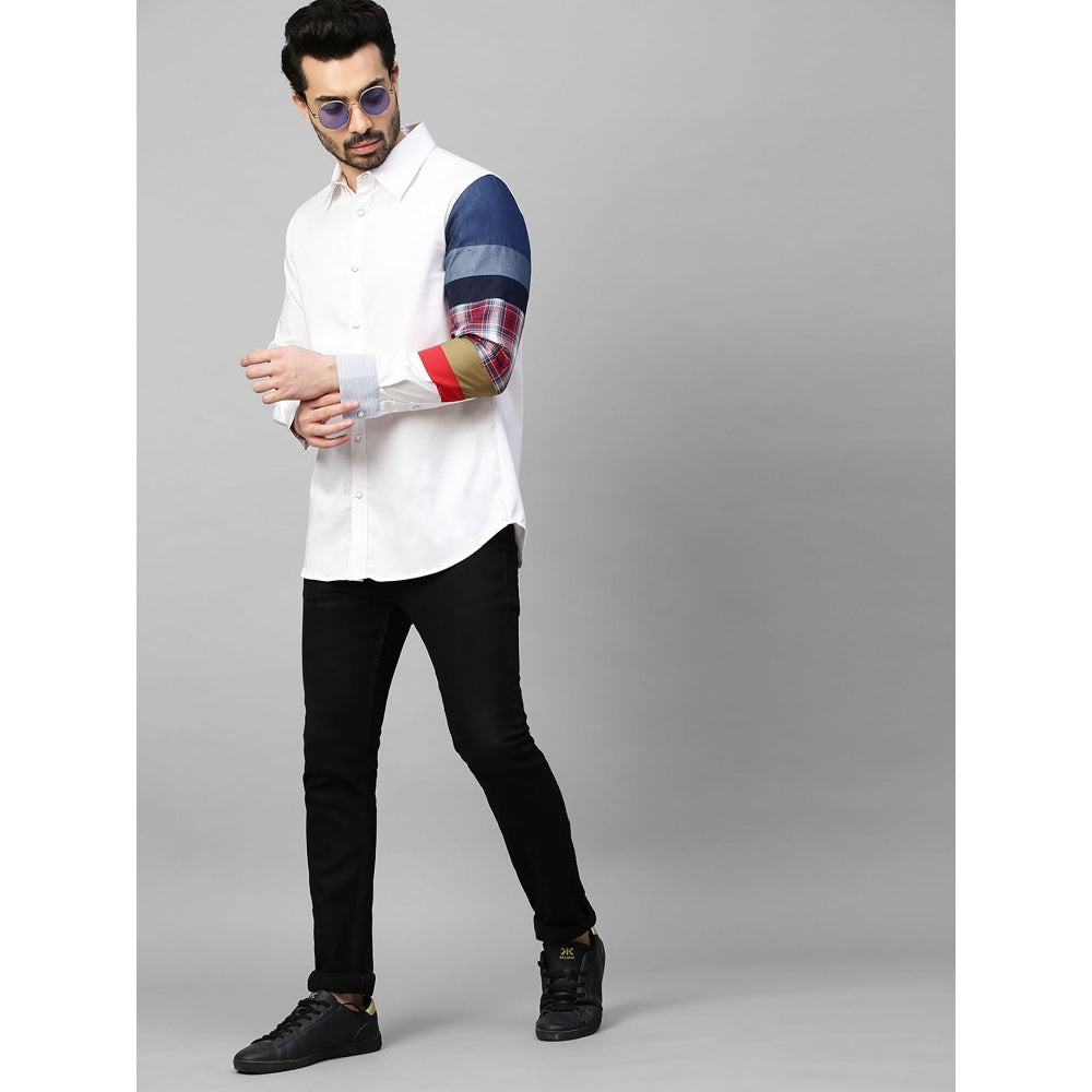 Echke White Shirt with Multicolor Patchwork on One Sleeve